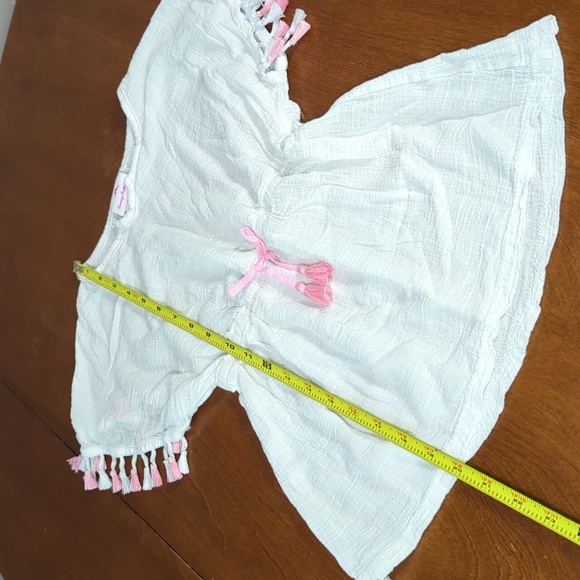 Tommy Bahama Girls Medium 7/8 Beach Cover Up Top White Pink Tassels - Picture 5 of 12